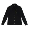 Black cotton-blend tie collar button-front blouse