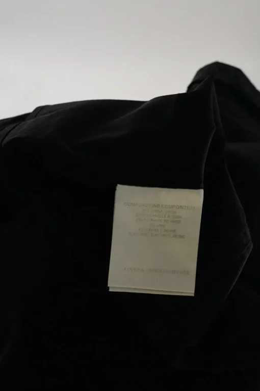 Black cotton-blend tie collar button-front blouse