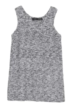 Black cotton-blend two-tone marled fully-fashioned pullover knit tank top