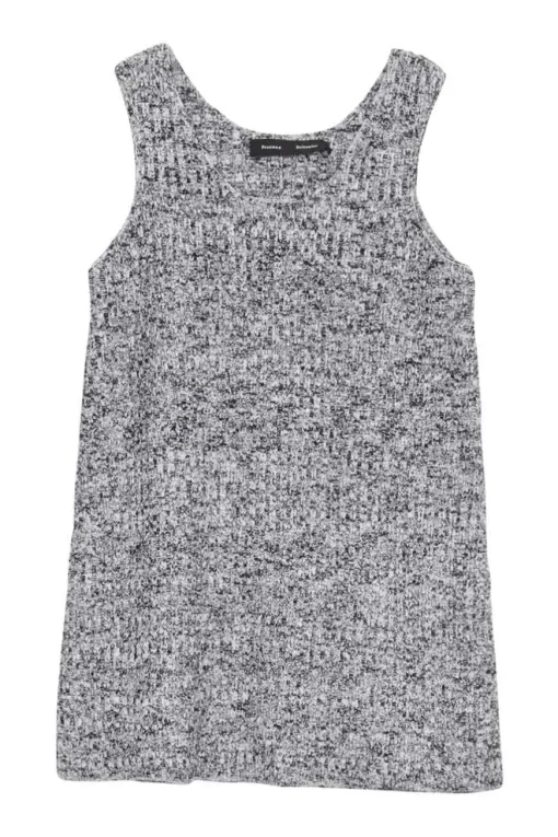 Black cotton-blend two-tone marled fully-fashioned pullover knit tank top