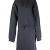 Black cotton-poly blend oversized hoodie with hood embroidery.