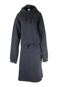 Black cotton-poly blend oversized hoodie with hood embroidery.