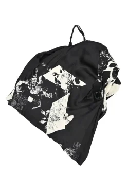 Black cowl draped silk one-shoulder camisole with adjustable spaghetti strap