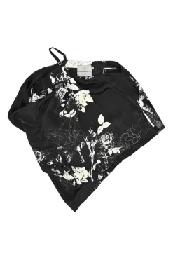 Black cowl draped silk one-shoulder camisole with adjustable spaghetti strap