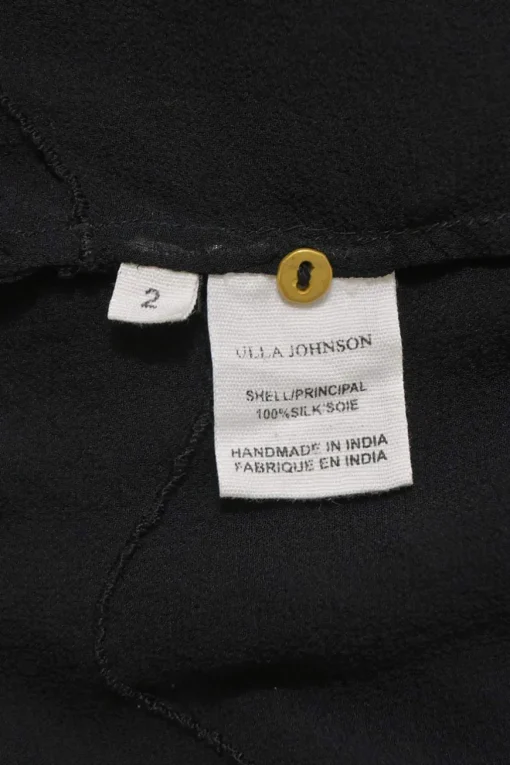 Black crinkled silk georgette dot-embroidered pintuck blouse with raglan sleeves