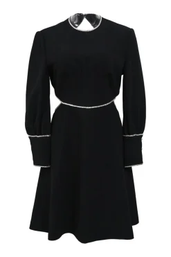 Black crystal trimmed triacetate-blend jewel neck cut-out mini dress with open back