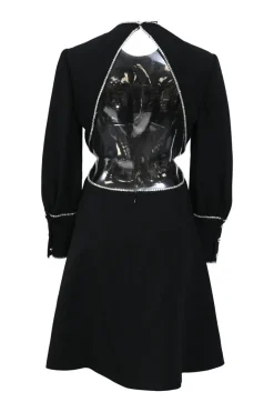 Black crystal trimmed triacetate-blend jewel neck cut-out mini dress with open back