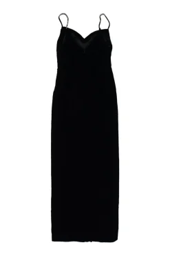Black crystal-embellished rayon-silk-blend slip-on plunge column dress