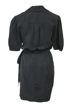 Black cupro wrap-style mini dress with short sleeves