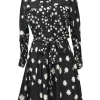 Black daisy print button-front tie-waist shirt dress