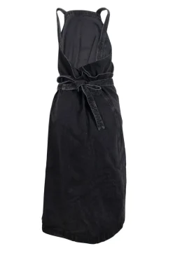 Black denim sleeveless midi wrap dress