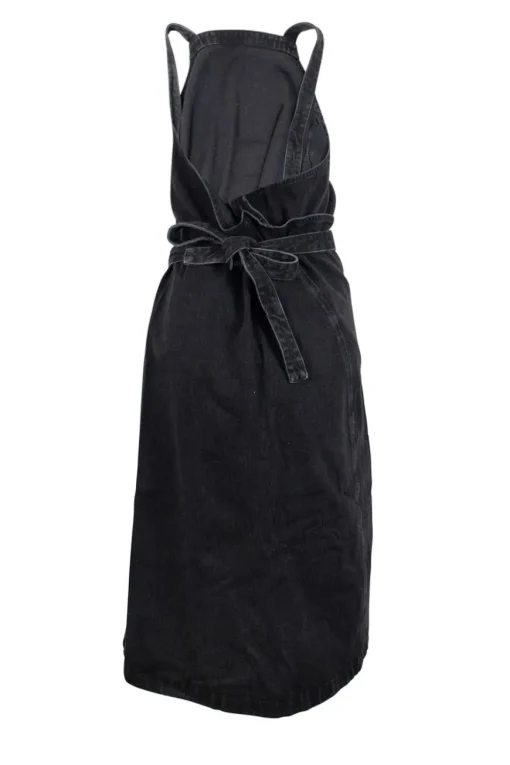 Black denim sleeveless midi wrap dress