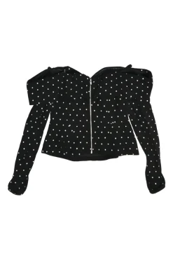 Black diamanté-embellished viscose cold shoulder top