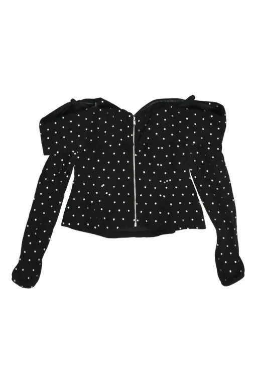 Black diamanté-embellished viscose cold shoulder top