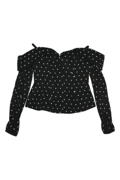 Black diamanté-embellished viscose cold shoulder top