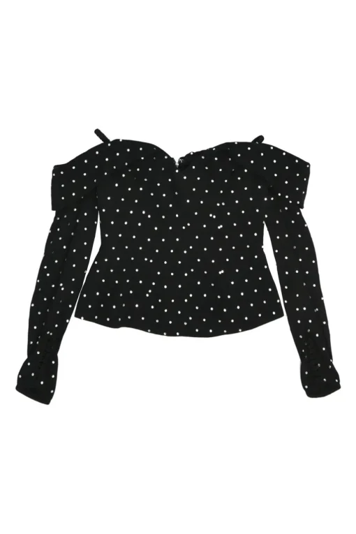 Black diamanté-embellished viscose cold shoulder top