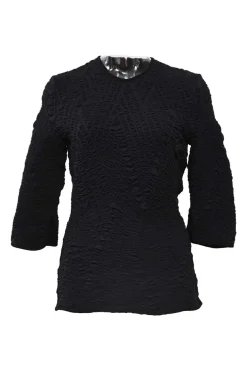 Black directional shirring cropped sleeve blouse