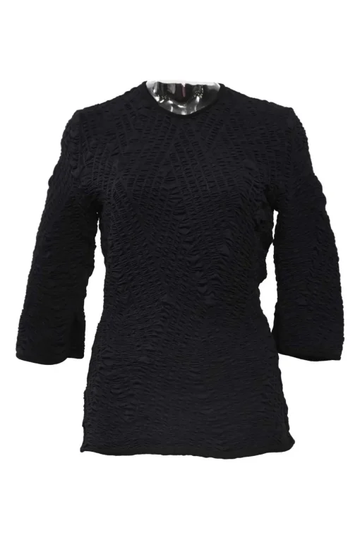 Black directional shirring cropped sleeve blouse
