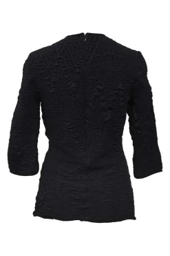 Black directional shirring cropped sleeve blouse