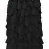 Black distressed polyester pull-on tiered knee-length circle frill skirt with elasticated waistband