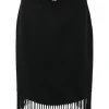 Black double-sided cashmere high-waist fringe skirt