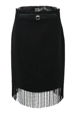 Black double-sided cashmere high-waist fringe skirt