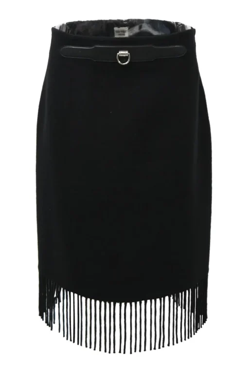 Black double-sided cashmere high-waist fringe skirt