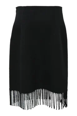 Black double-sided cashmere high-waist fringe skirt