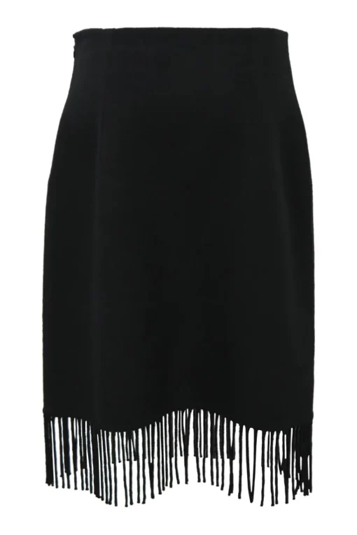 Black double-sided cashmere high-waist fringe skirt
