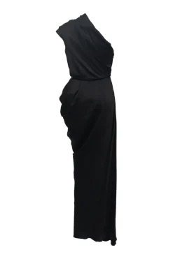 Black draped acetate-blend one-shoulder Sea Sparrow ruched gown