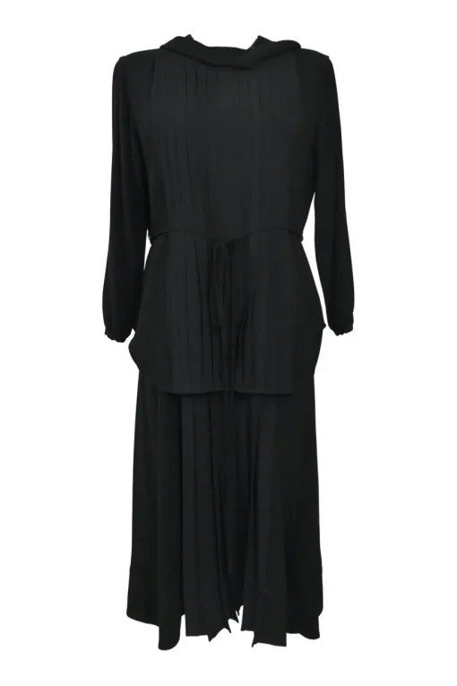 Black draped bi-layer effect acetate-blend dolman sleeve cowl back midi pintuck dress