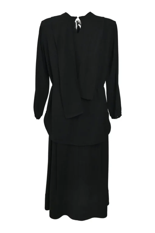 Black draped bi-layer effect acetate-blend dolman sleeve cowl back midi pintuck dress
