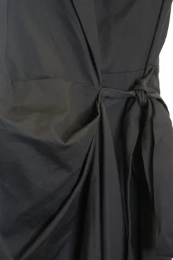 Black draped cotton-wool blend peak lapel wrap-front sleeveless maxi dress with pull tab belt