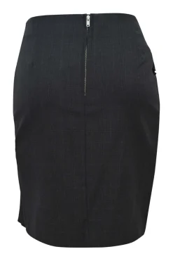 Black draped Glen check pull-on mini skirt with spiral ruffle trim detailing
