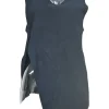 Black draped lambskin suede cowl neck slit tank top