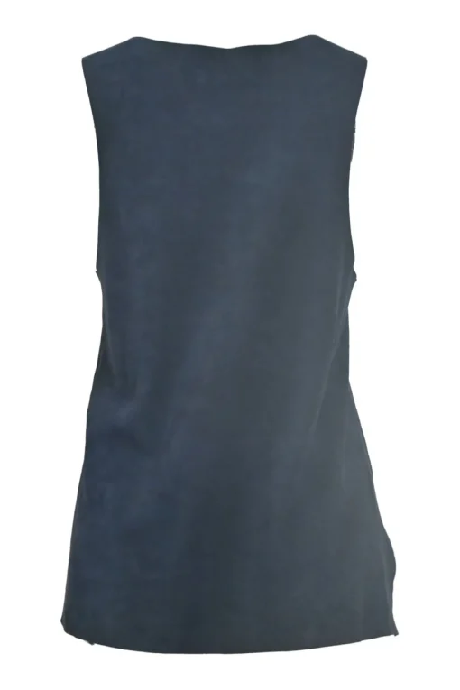 Black draped lambskin suede cowl neck slit tank top