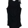 Black draped rayon-blend knit top with adjustable  buckle strap fastening