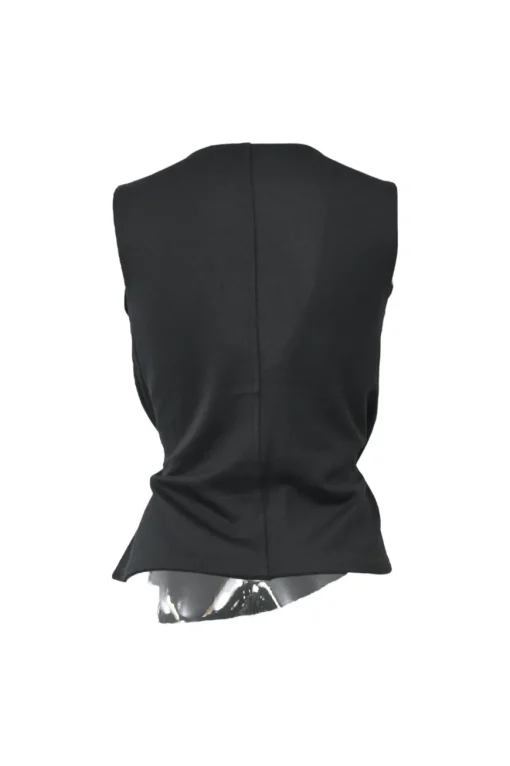 Black draped rayon-blend plunge neck sleeveless wrap-effect blouse