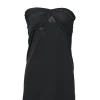 Black draped rayon-blend strapless swing-style camisole with ruched bandeau bodice