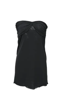 Black draped rayon-blend strapless swing-style camisole with ruched bandeau bodice