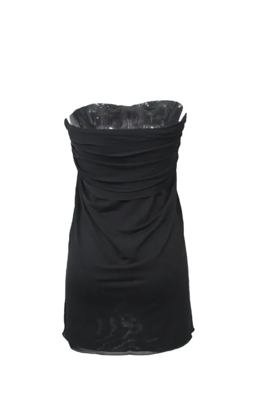 Black draped rayon-blend strapless swing-style camisole with ruched bandeau bodice