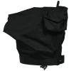 Black draped recycled polyamide cold-shoulder draped blouse with chest patch pocket and snap buckle belt