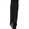 Black draped semi-sheer silk strapless sarong mermaid midi dress