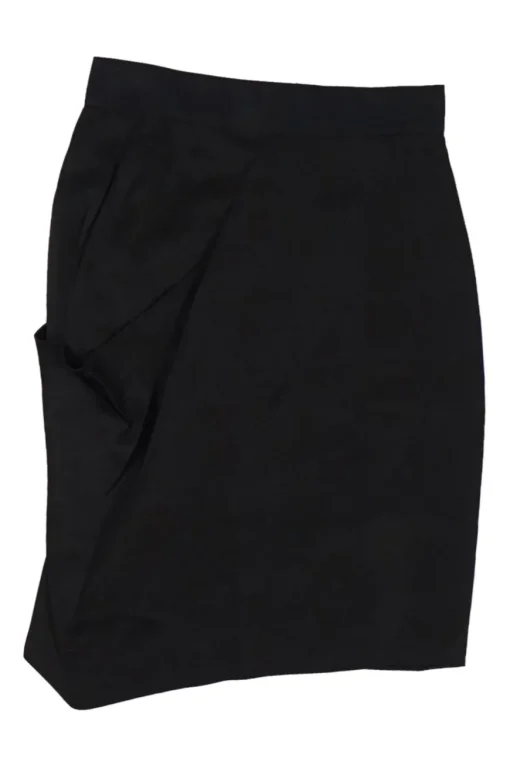 Black draped silk convertible pencil skirt