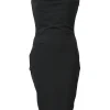Black draped Tactel-blend sweetheart bustier sheath dress with portrait back