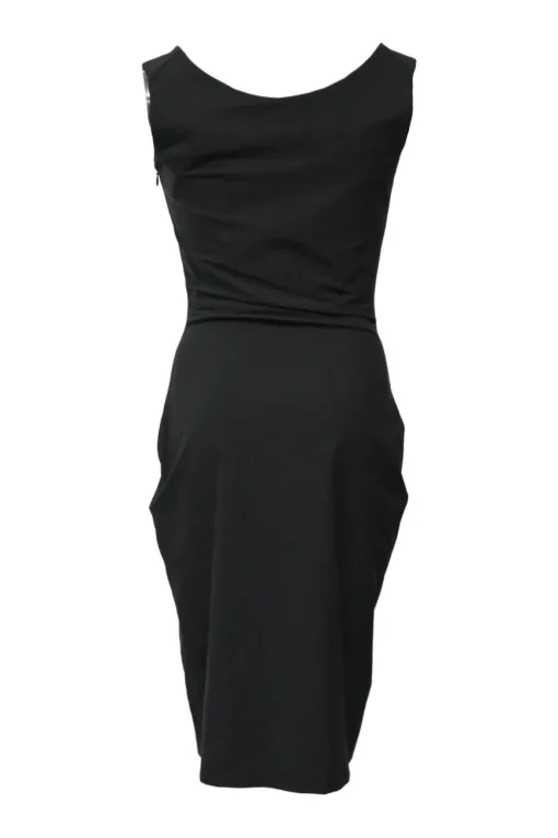 Black draped Tactel-blend sweetheart bustier sheath dress with portrait back