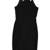 Black draped triacetate-blend racerback sheath dress with built-in bead choker necklace
