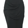 Black draped triacetate-blend pull-on mini pencil skirt