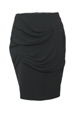Black draped triacetate-blend pull-on mini pencil skirt