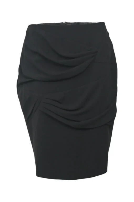 Black draped triacetate-blend pull-on mini pencil skirt